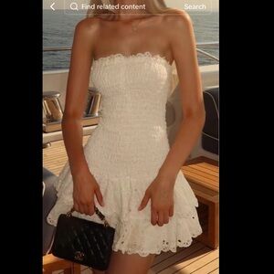 Charo Ruiz $680 White Strapless Dress ruffle eyelet